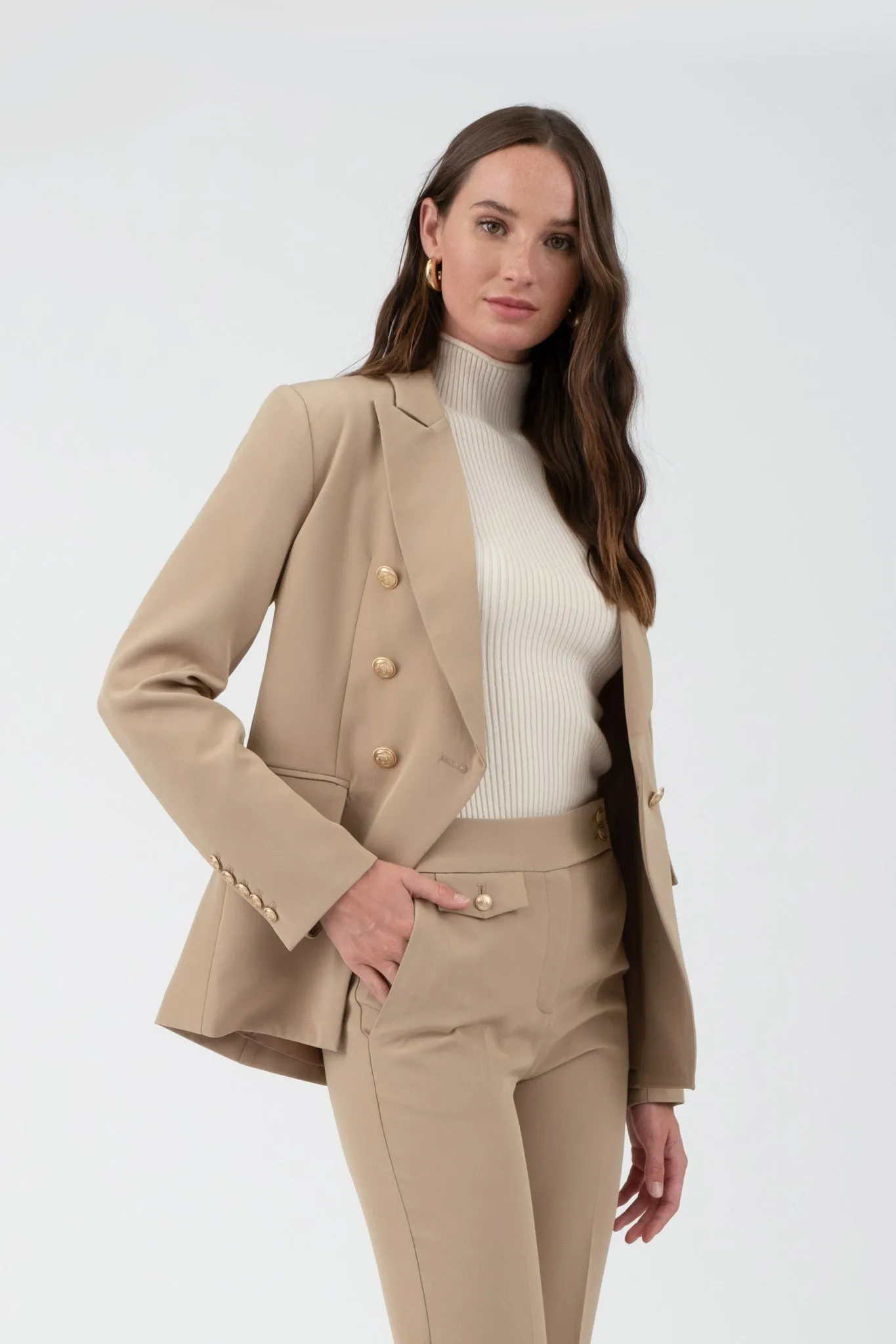 Khaki Solid Gold Hardware Collared Blazer