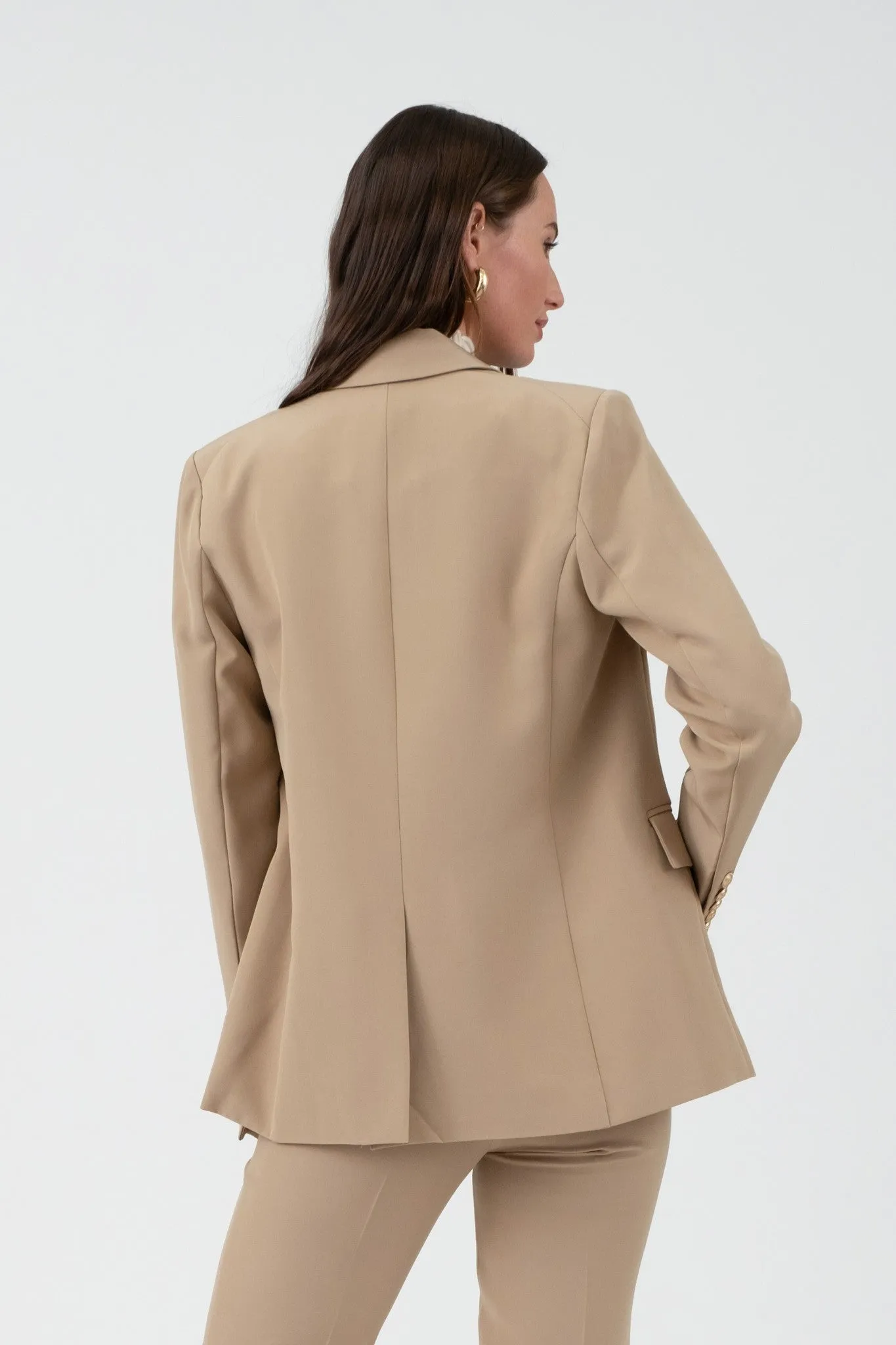 Khaki Solid Gold Hardware Collared Blazer