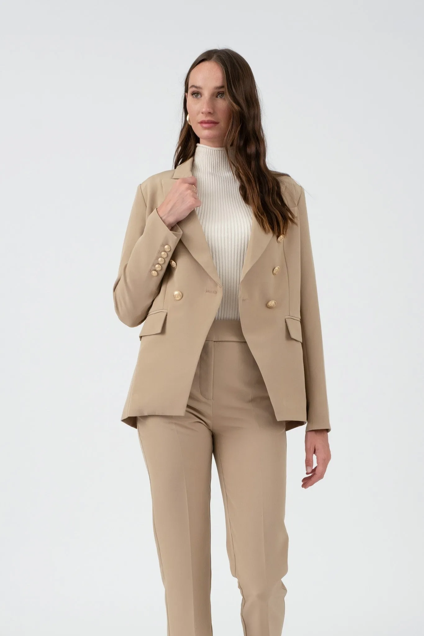 Khaki Solid Gold Hardware Collared Blazer