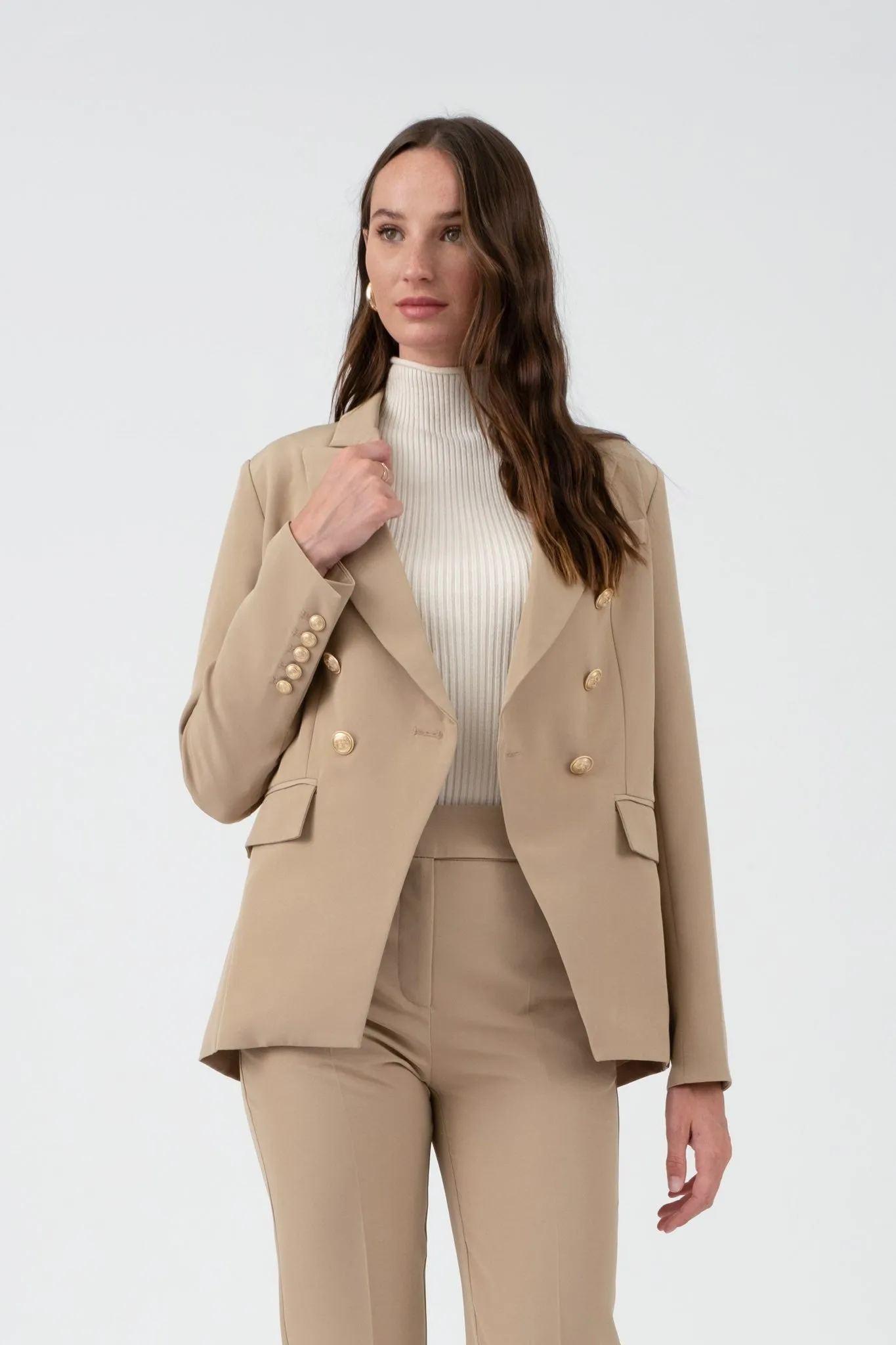 Khaki Solid Gold Hardware Collared Blazer