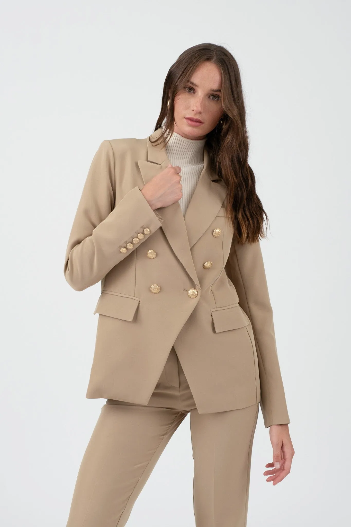 Khaki Solid Gold Hardware Collared Blazer