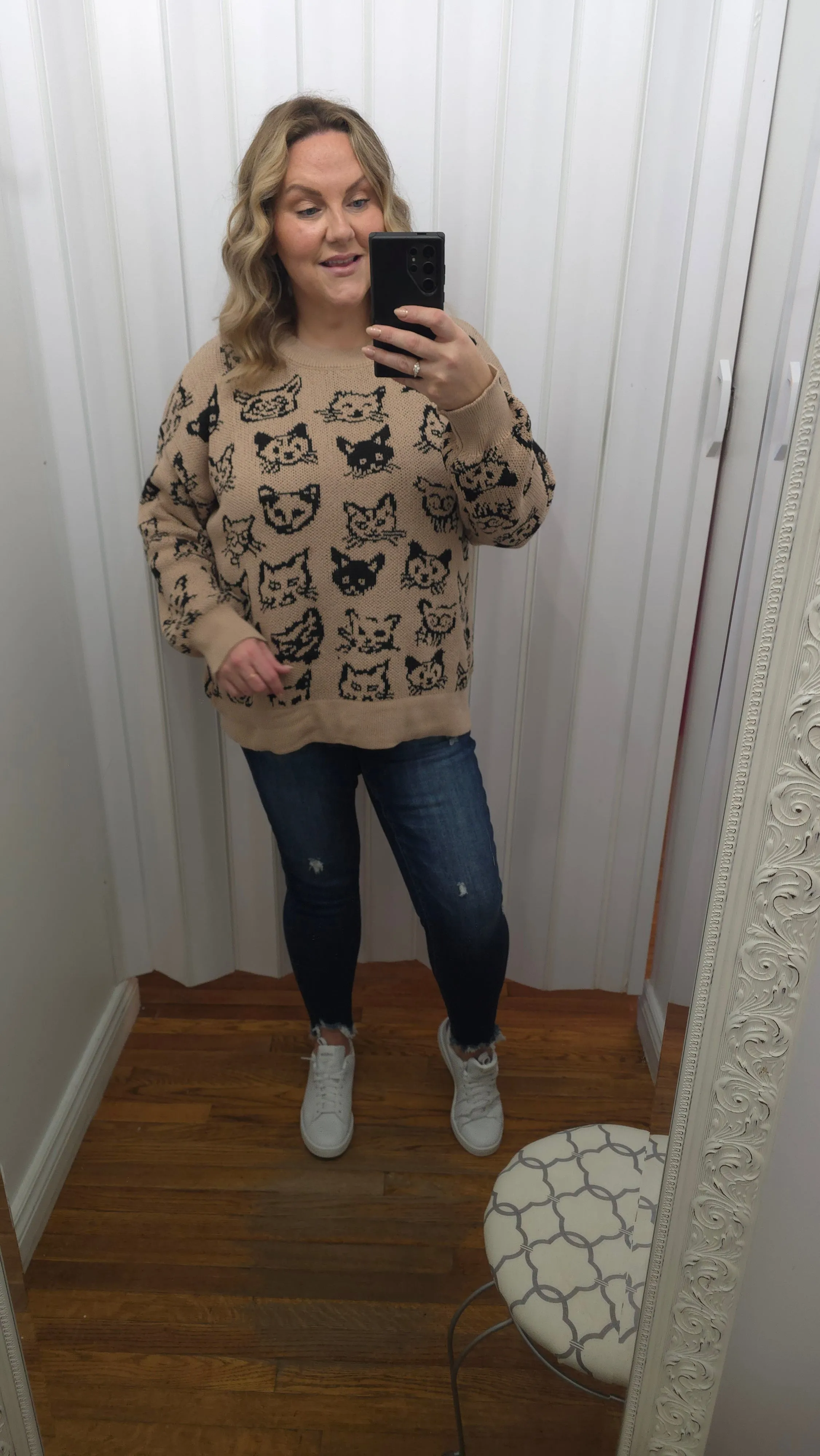 Kitty Print Knit Sweater