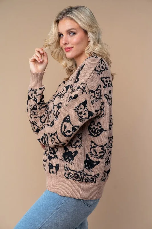 Kitty Print Knit Sweater