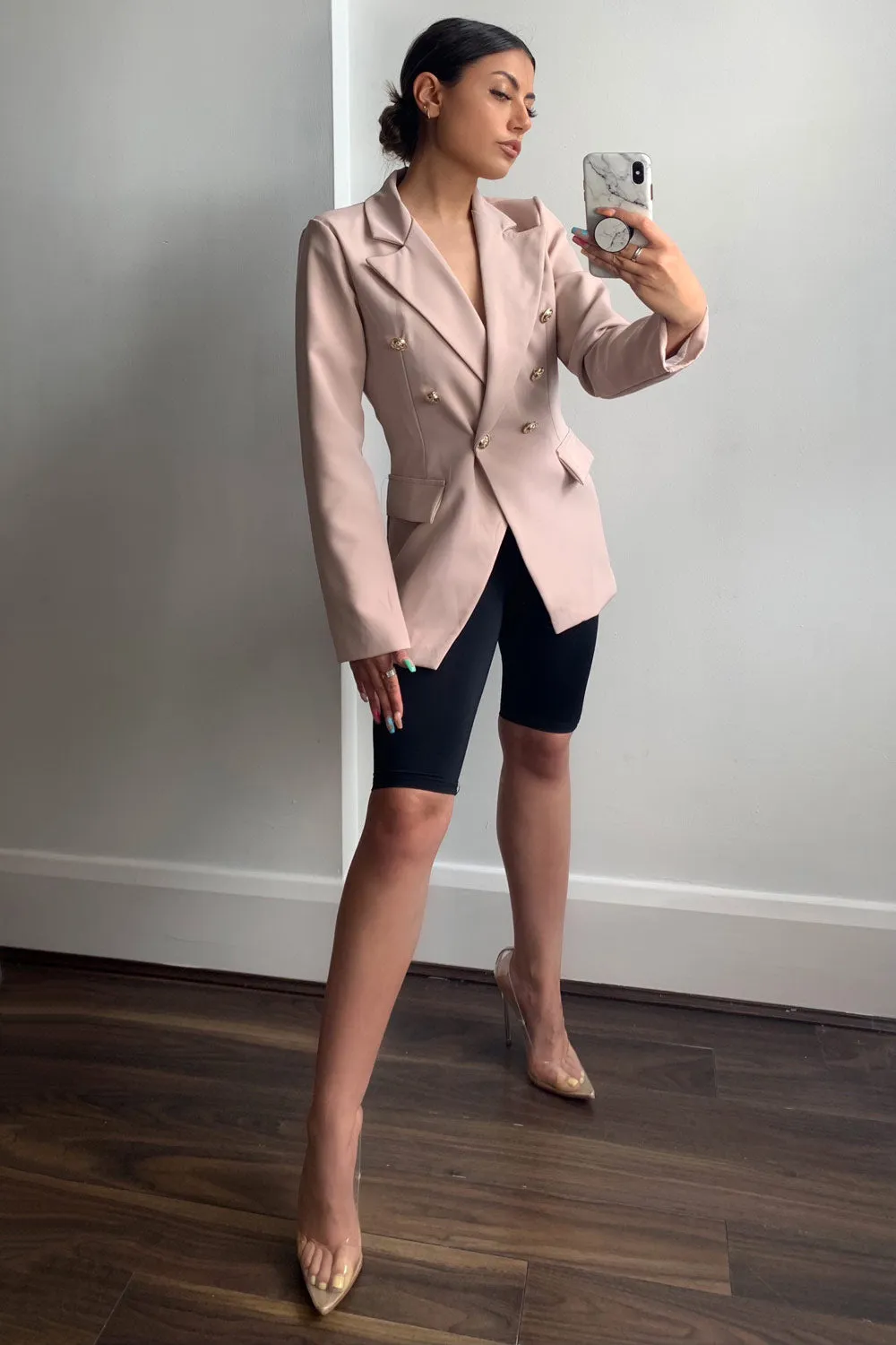 Kylie Blush Pink Tailored Button Detail Blazer