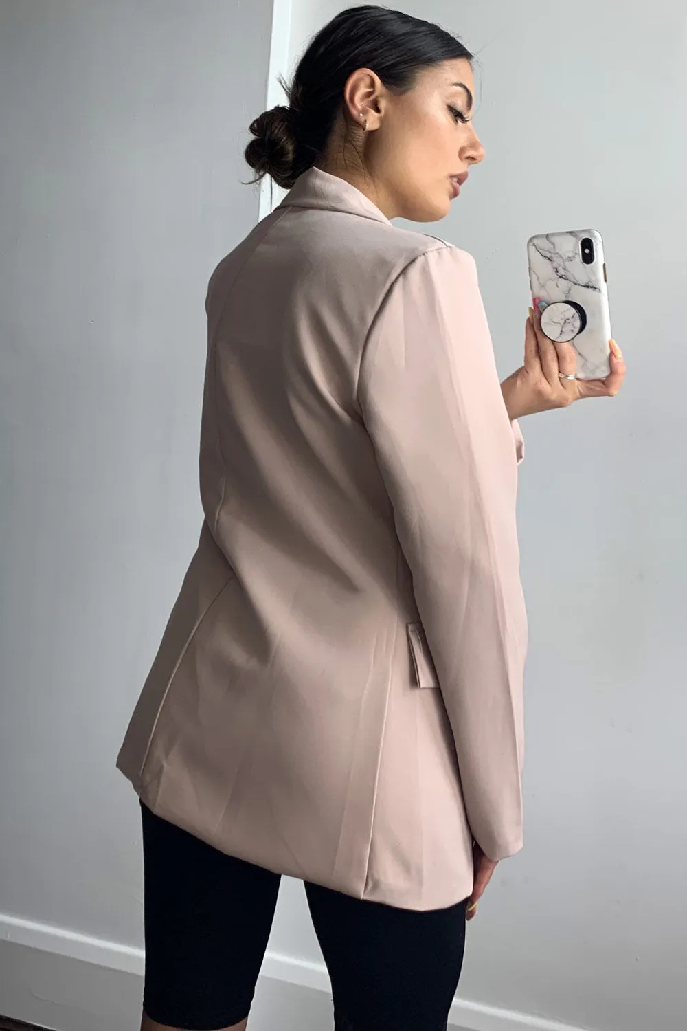 Kylie Blush Pink Tailored Button Detail Blazer