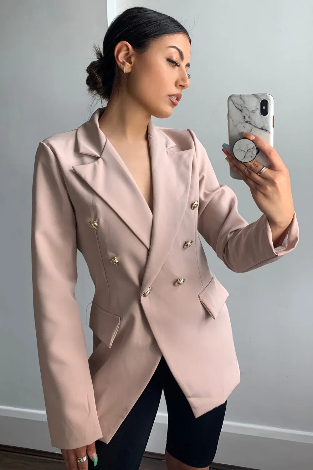 Kylie Blush Pink Tailored Button Detail Blazer