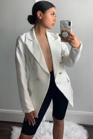 Kylie White Tailored Button Detail Blazer