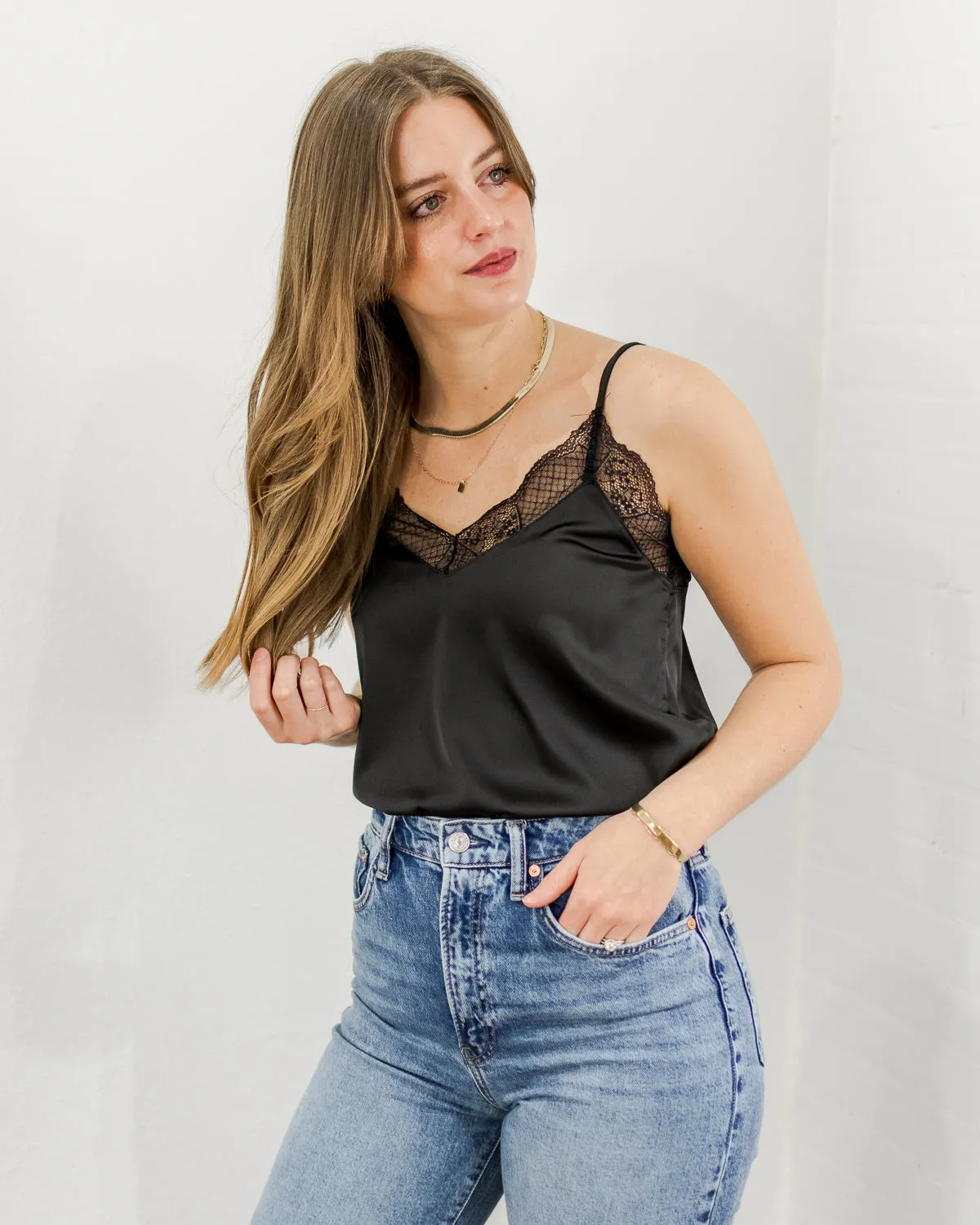 Lace Trim Camisole - Black