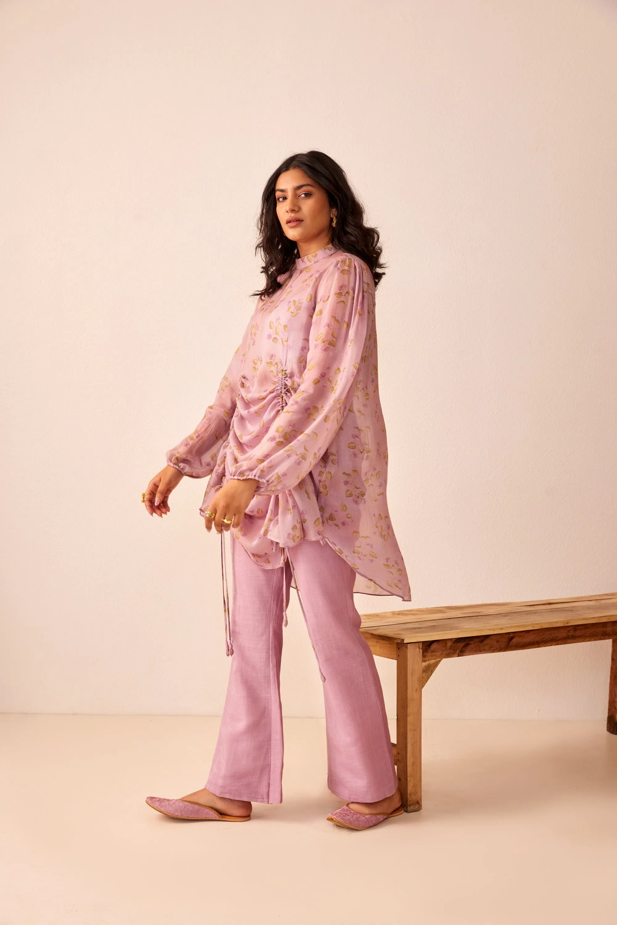 Lavender printed silk co-ord set