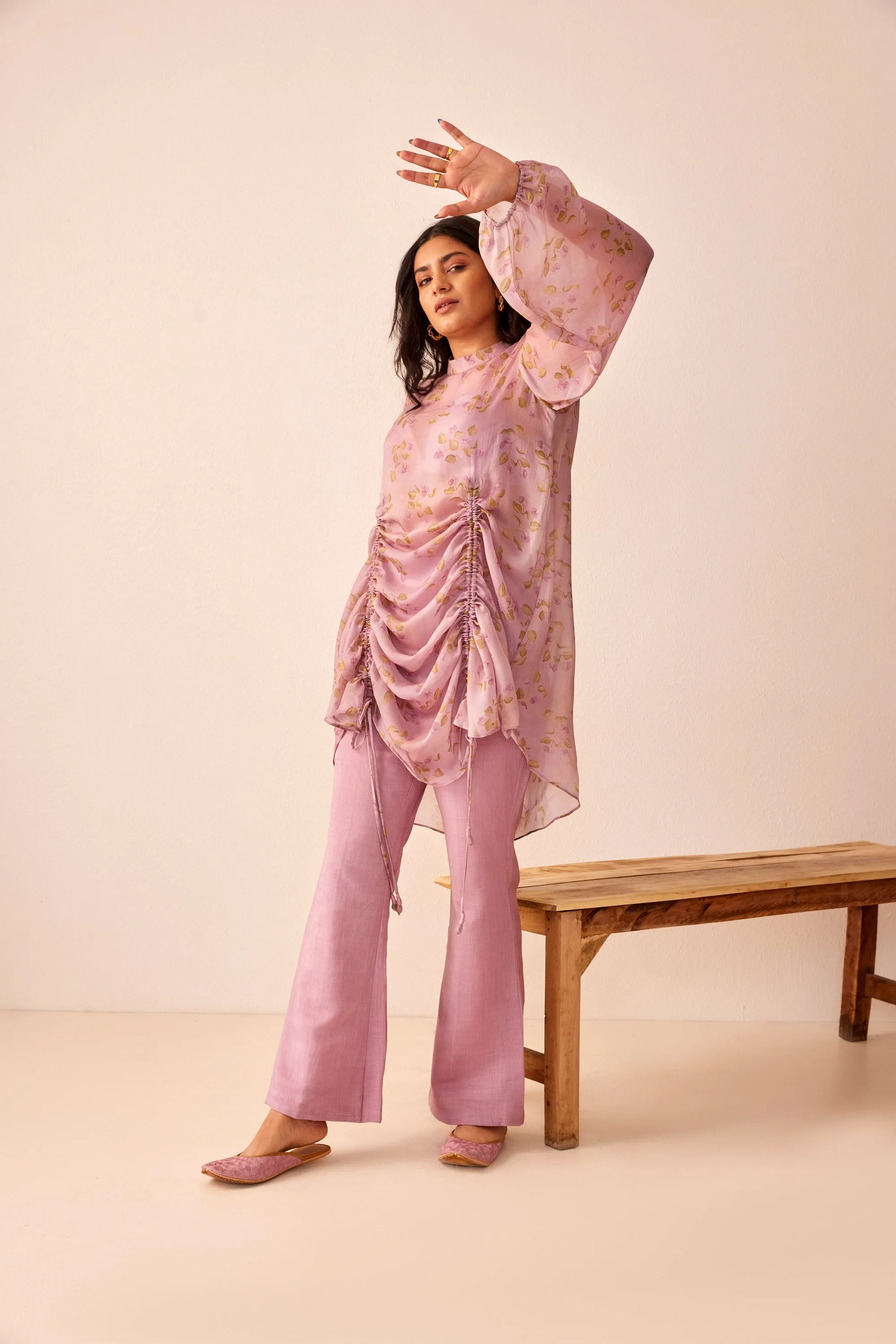 Lavender printed silk co-ord set
