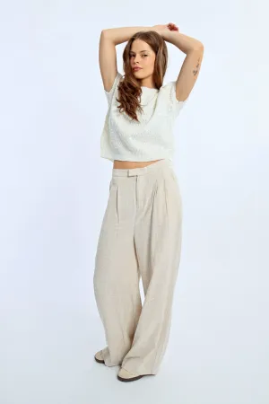 Lili Sidonio Oatmeal Linen Trouser Pants