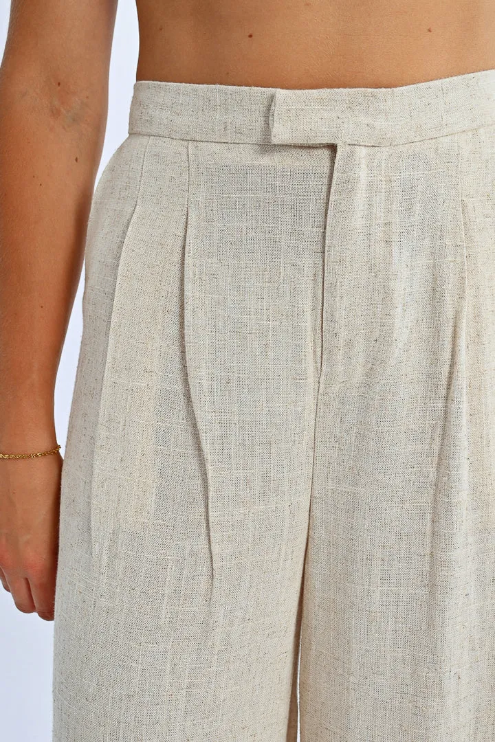Lili Sidonio Oatmeal Linen Trouser Pants