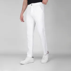 Linen Elastic Waist Trousers-   OFF WHITE