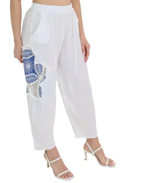 Linen Pants w/ Denim & Crochet Trim