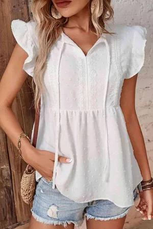 Maiden Swiss Dot Flutter Sleeve White Peplum Blouse