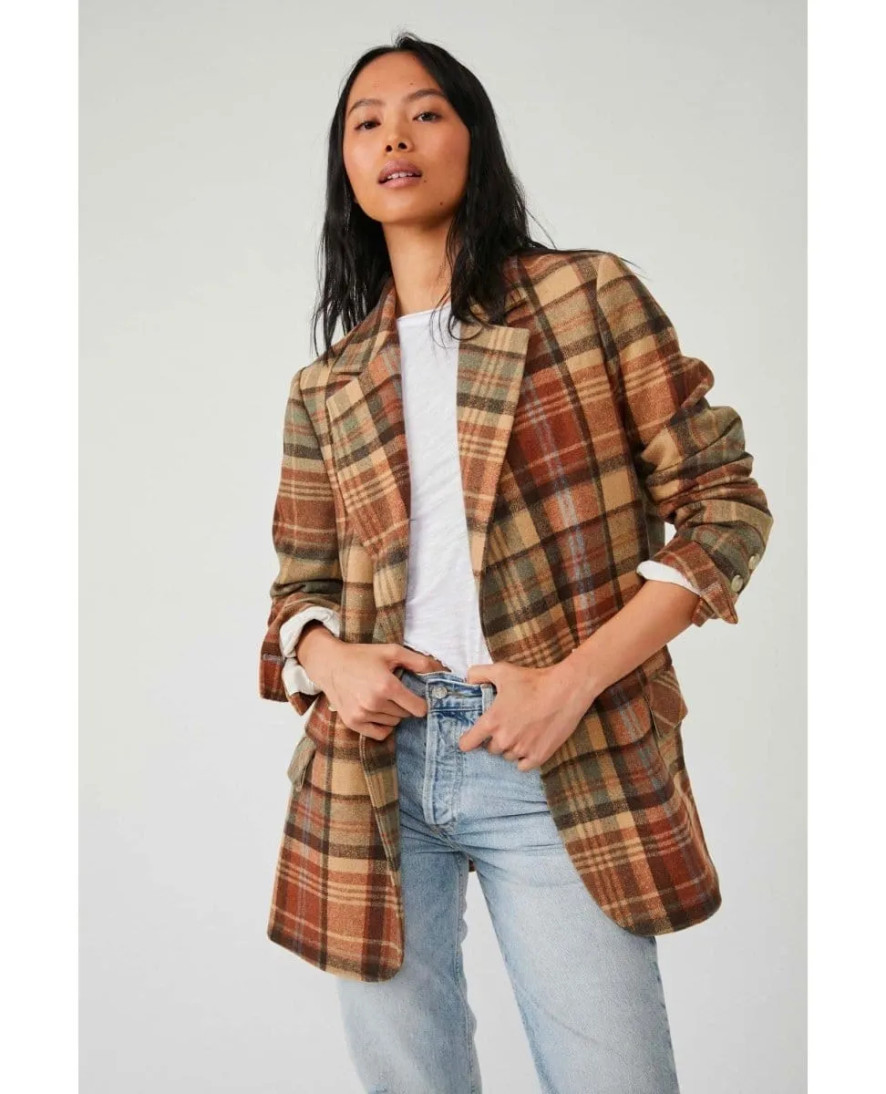 Mari Plaid Blazer Winter Wheat