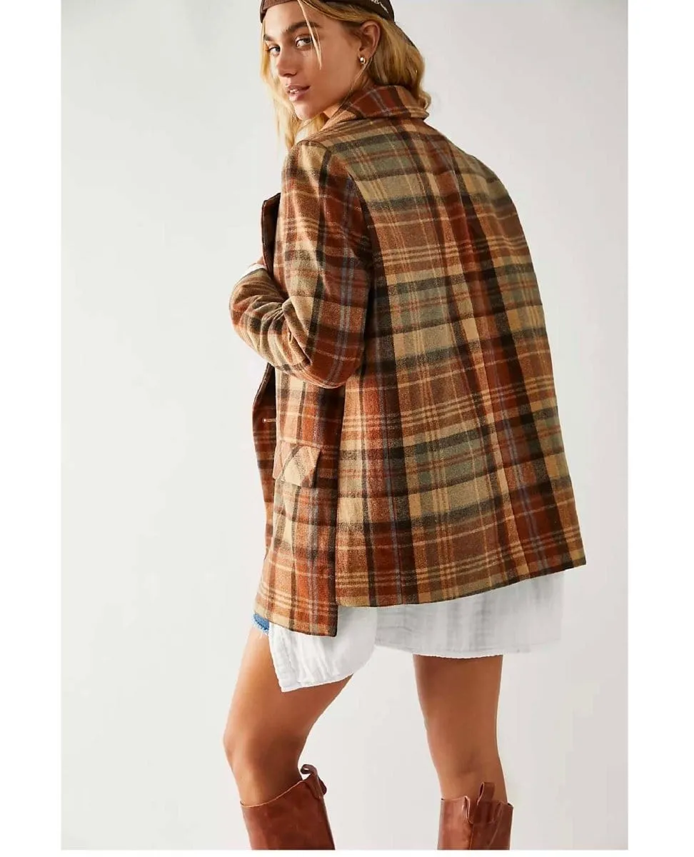Mari Plaid Blazer Winter Wheat