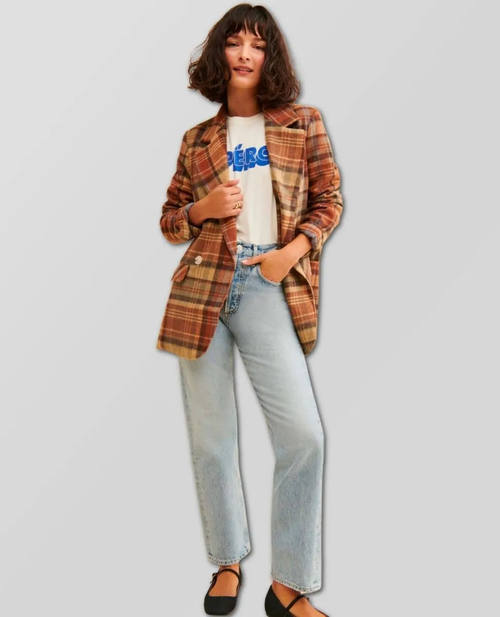 Mari Plaid Blazer Winter Wheat