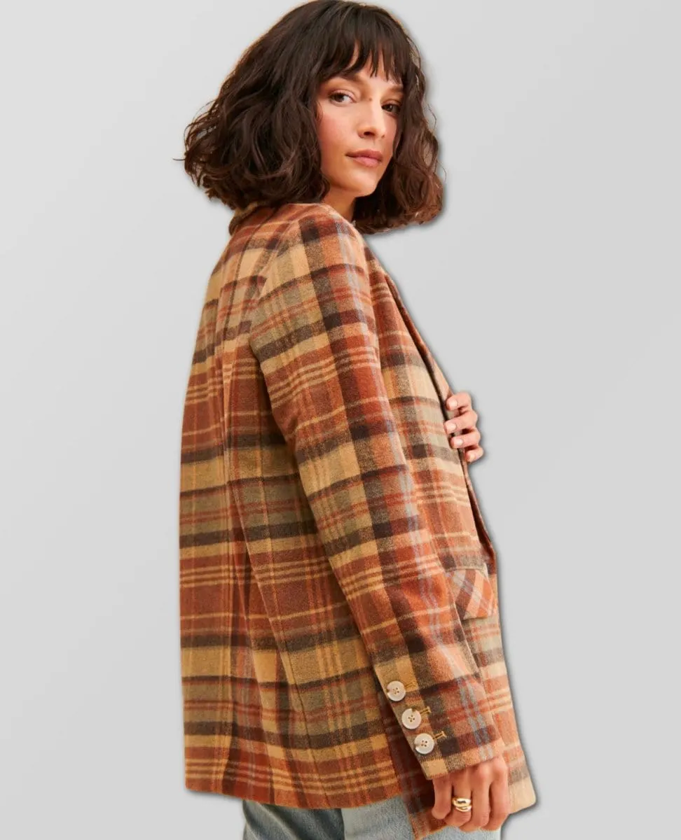 Mari Plaid Blazer Winter Wheat