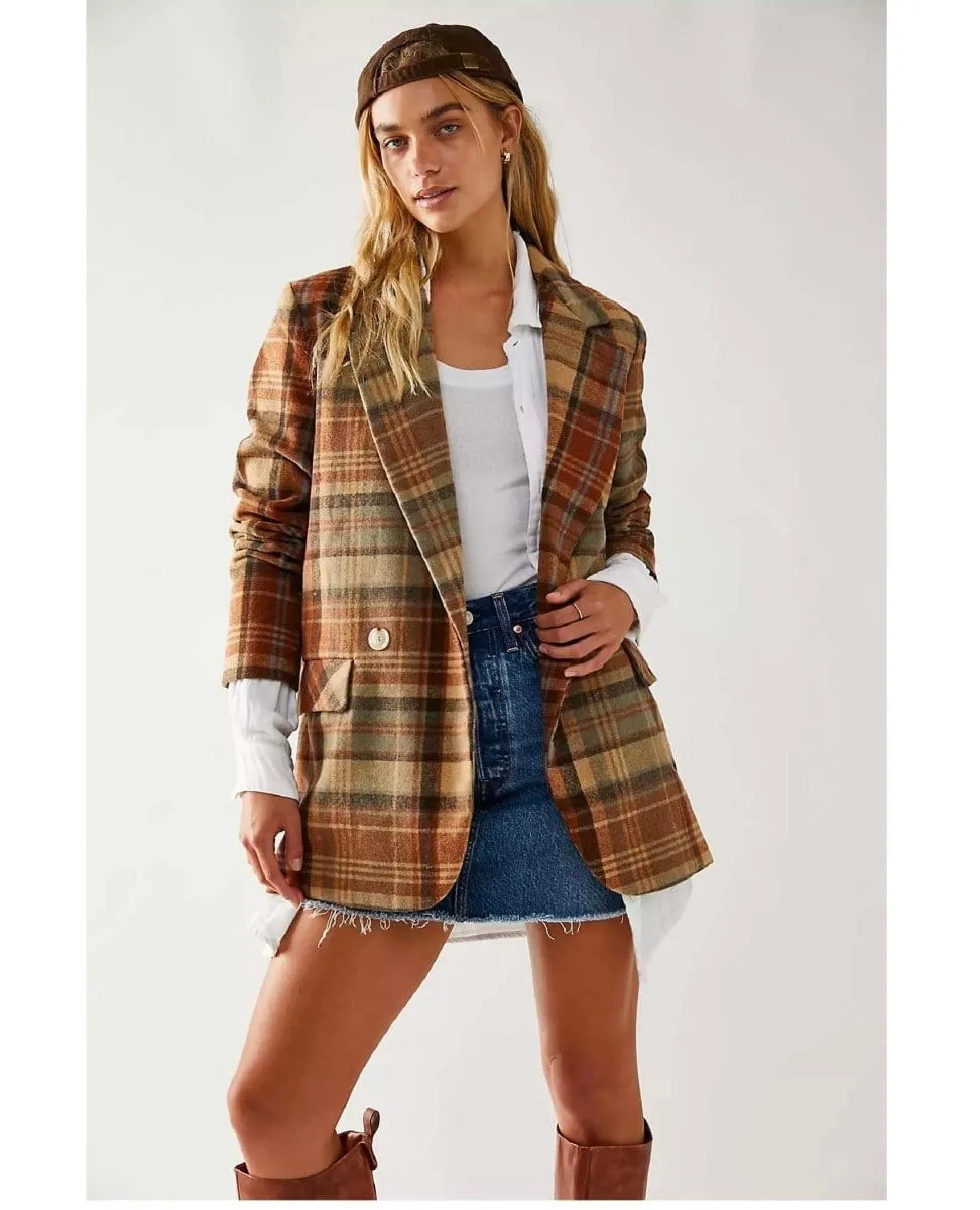 Mari Plaid Blazer Winter Wheat