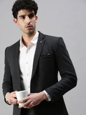 Men Black Solid Slim-Fit Single-Breasted Casual Blazers