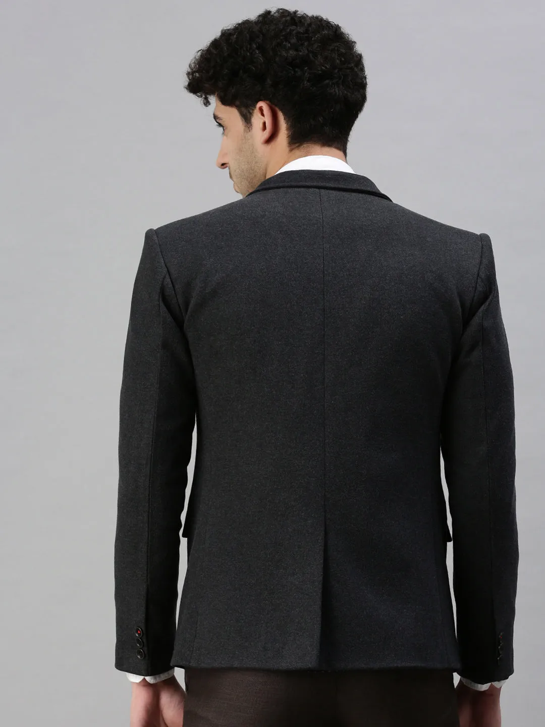 Men Black Solid Slim-Fit Single-Breasted Casual Blazers