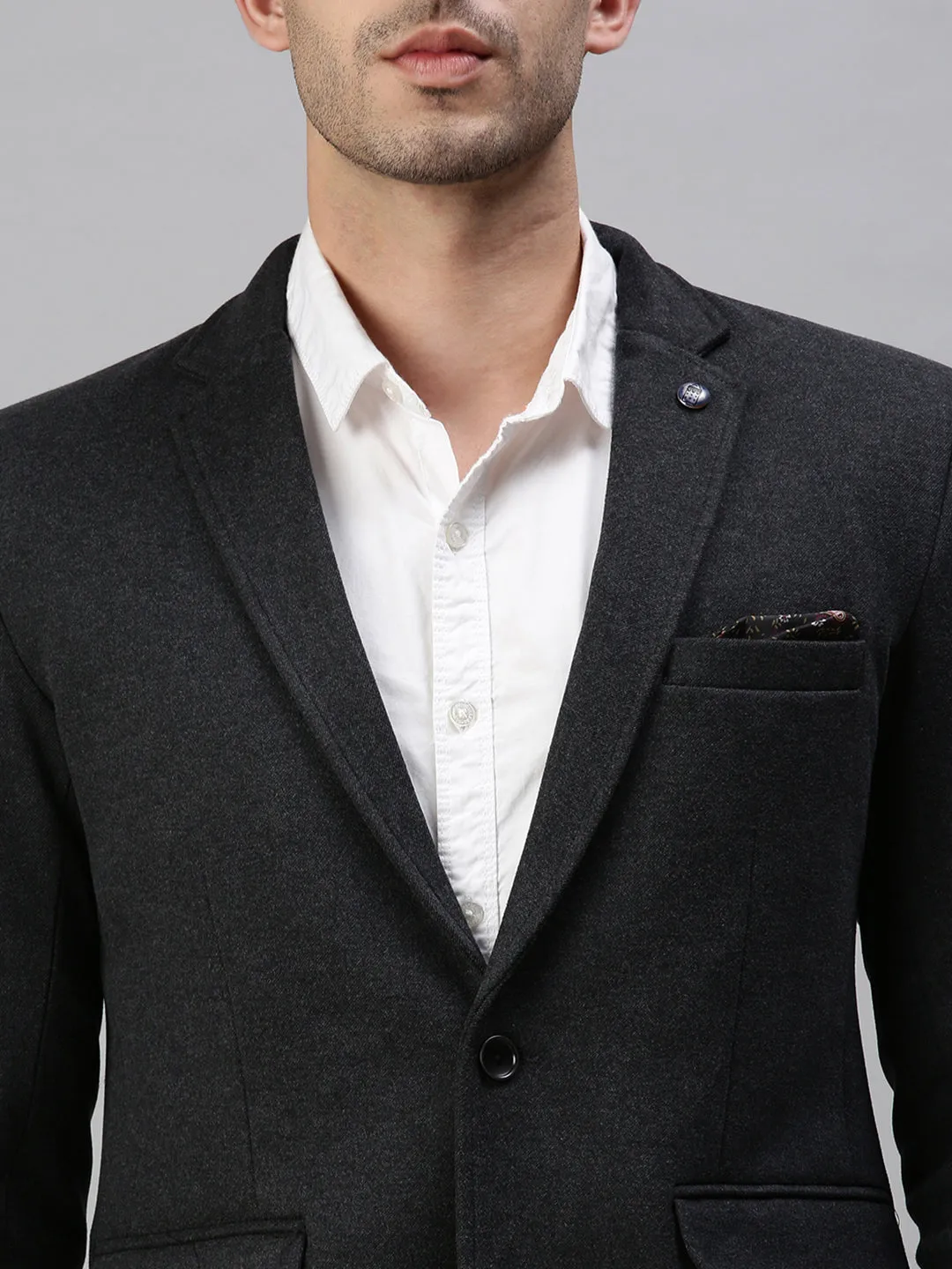 Men Black Solid Slim-Fit Single-Breasted Casual Blazers