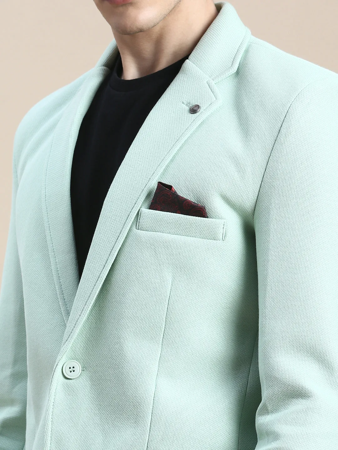 Men Green Notched Lapel Collar Single Breasted Slim-Fit Casual Blazer