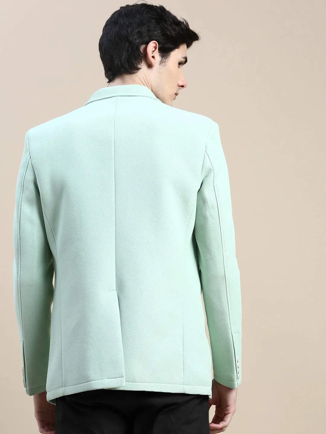 Men Green Notched Lapel Collar Single Breasted Slim-Fit Casual Blazer