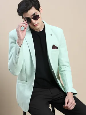 Men Green Notched Lapel Collar Single Breasted Slim-Fit Casual Blazer