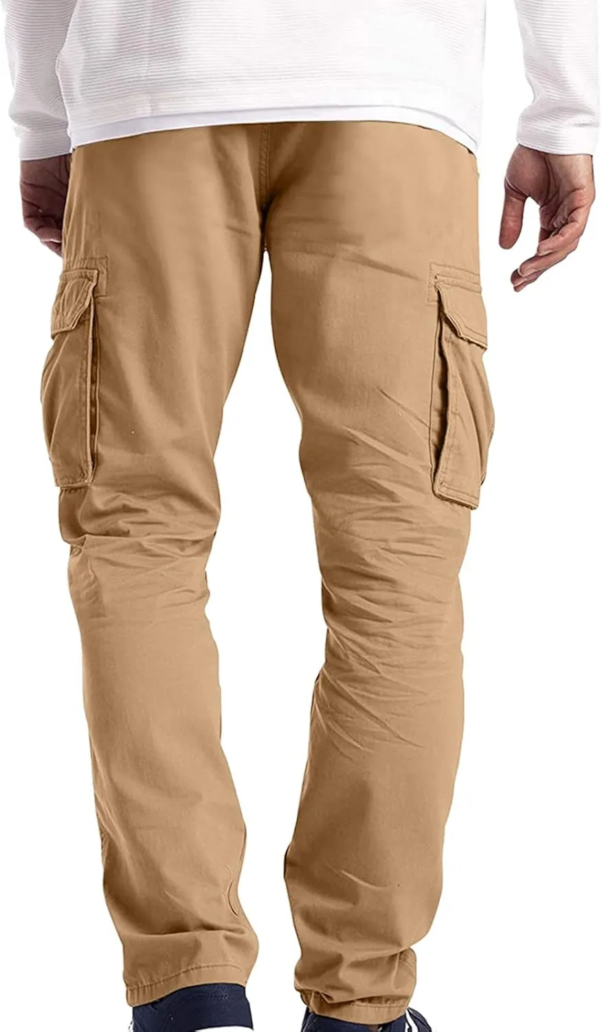 Mens Casual Cargo Pants Thin Lightweight Sweatpants Pleated Drawstring Pant Slim Fit Joggers Trousers Multi Pockets