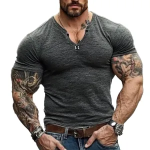 Men's Cotton Blend Casual Short-sleeved T-shirt 01443700X