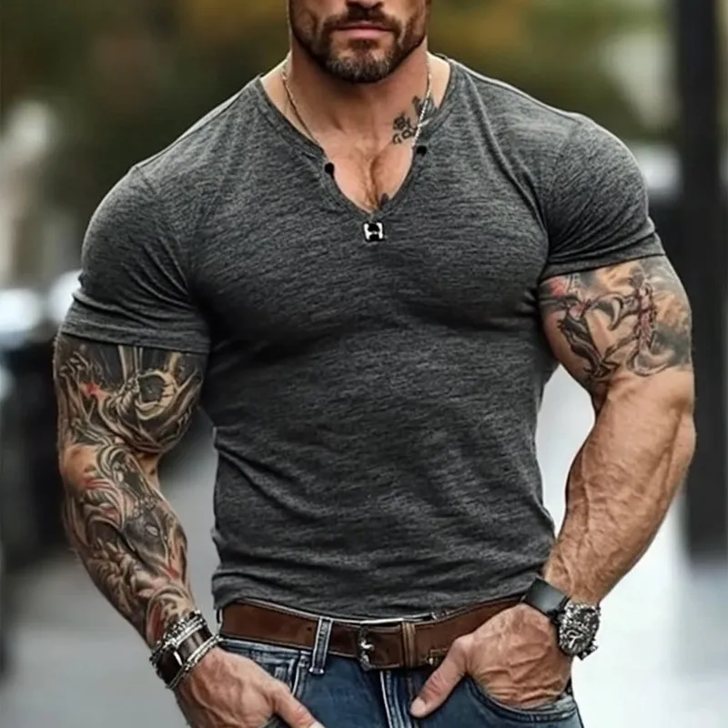 Men's Cotton Blend Casual Short-sleeved T-shirt 01443700X