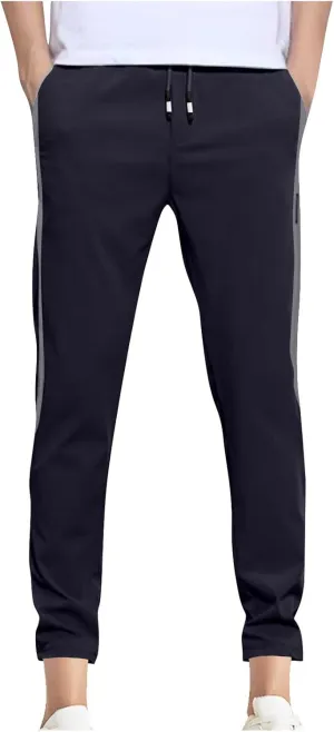 Mens Stretch Cargo Pants Casual Elastic Waist Drawstring Slim Fit Training Trousers Outdoors Golf Sweatpants Joggers