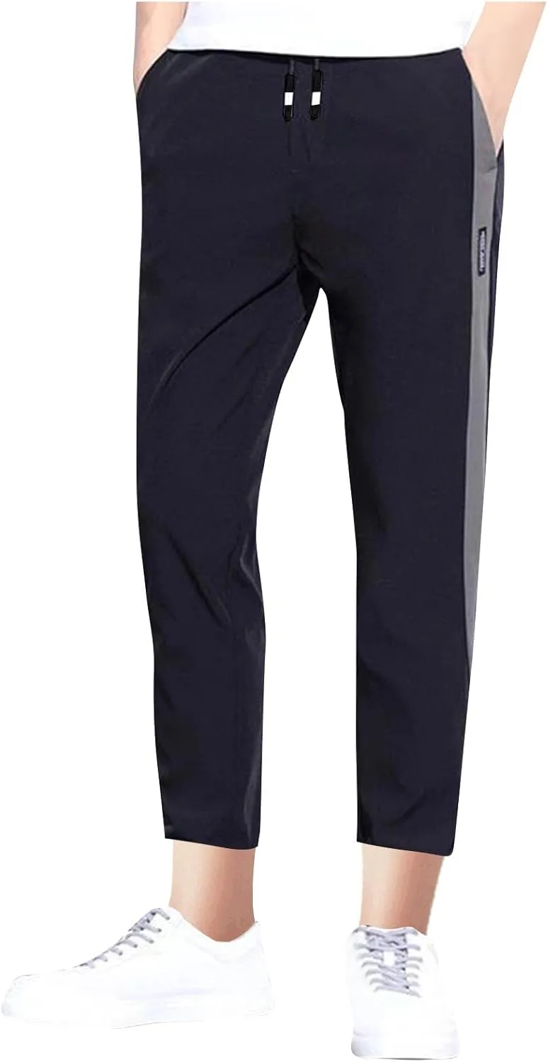 Mens Stretch Cargo Pants Casual Elastic Waist Drawstring Slim Fit Training Trousers Outdoors Golf Sweatpants Joggers