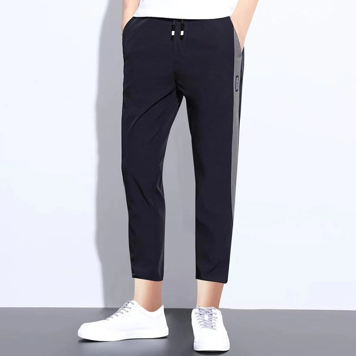 Mens Stretch Cargo Pants Casual Elastic Waist Drawstring Slim Fit Training Trousers Outdoors Golf Sweatpants Joggers