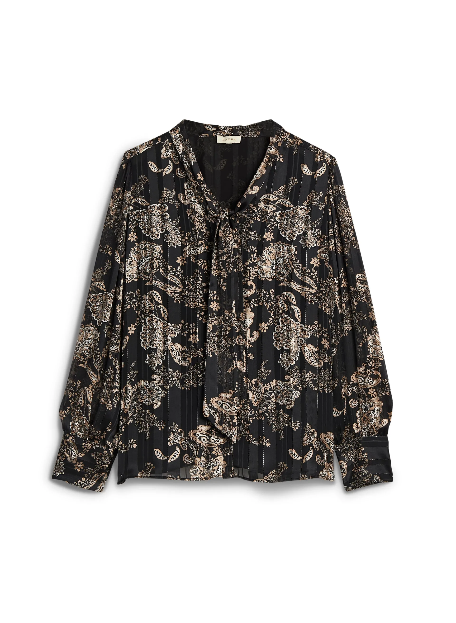 Metallic Tie Neck Blouse
