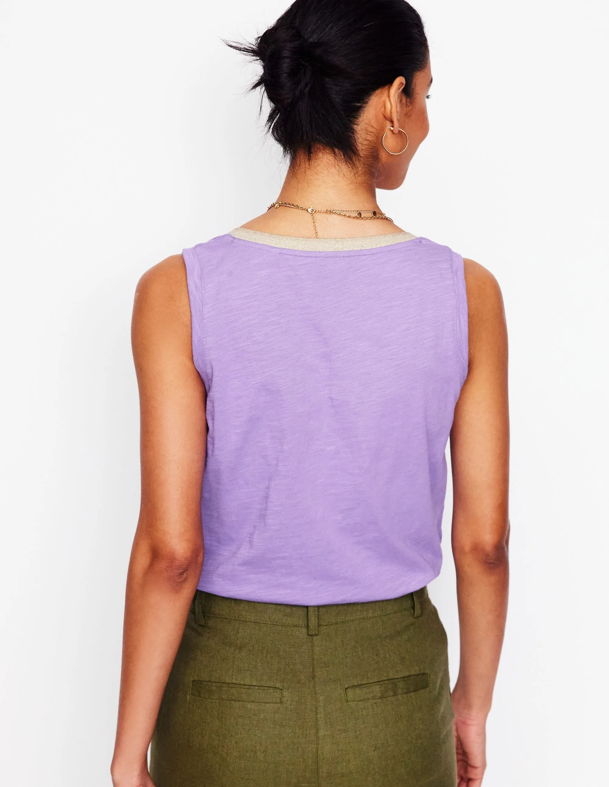 Metallic Trim V Neck Vest-Pretty Violet