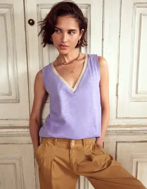 Metallic Trim V Neck Vest-Pretty Violet