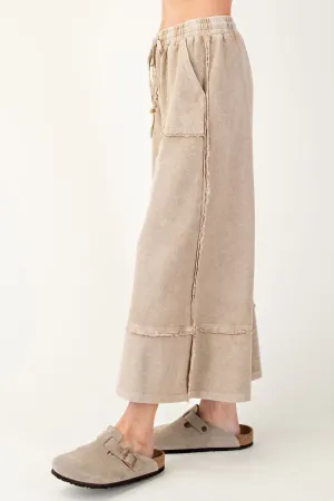 Mineral Washed Palazzo Pants - Mushroom
