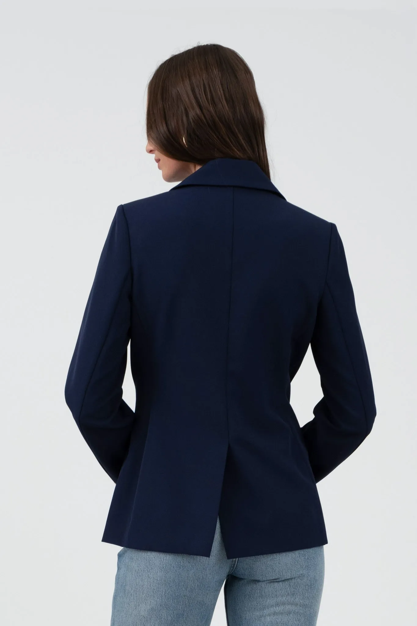 Navy Gold Hardware Button Cuff Blazer