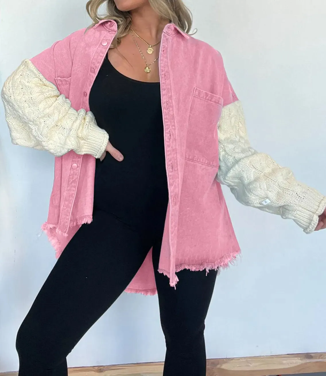New Cozy Sweater Sleeve Denim Shacket