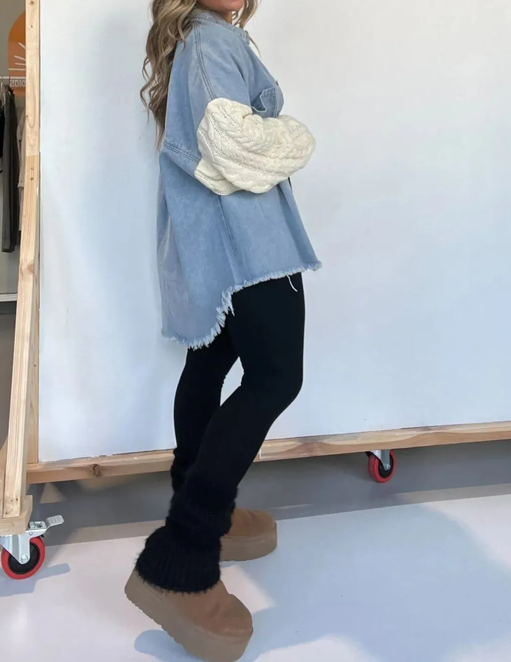 New Cozy Sweater Sleeve Denim Shacket
