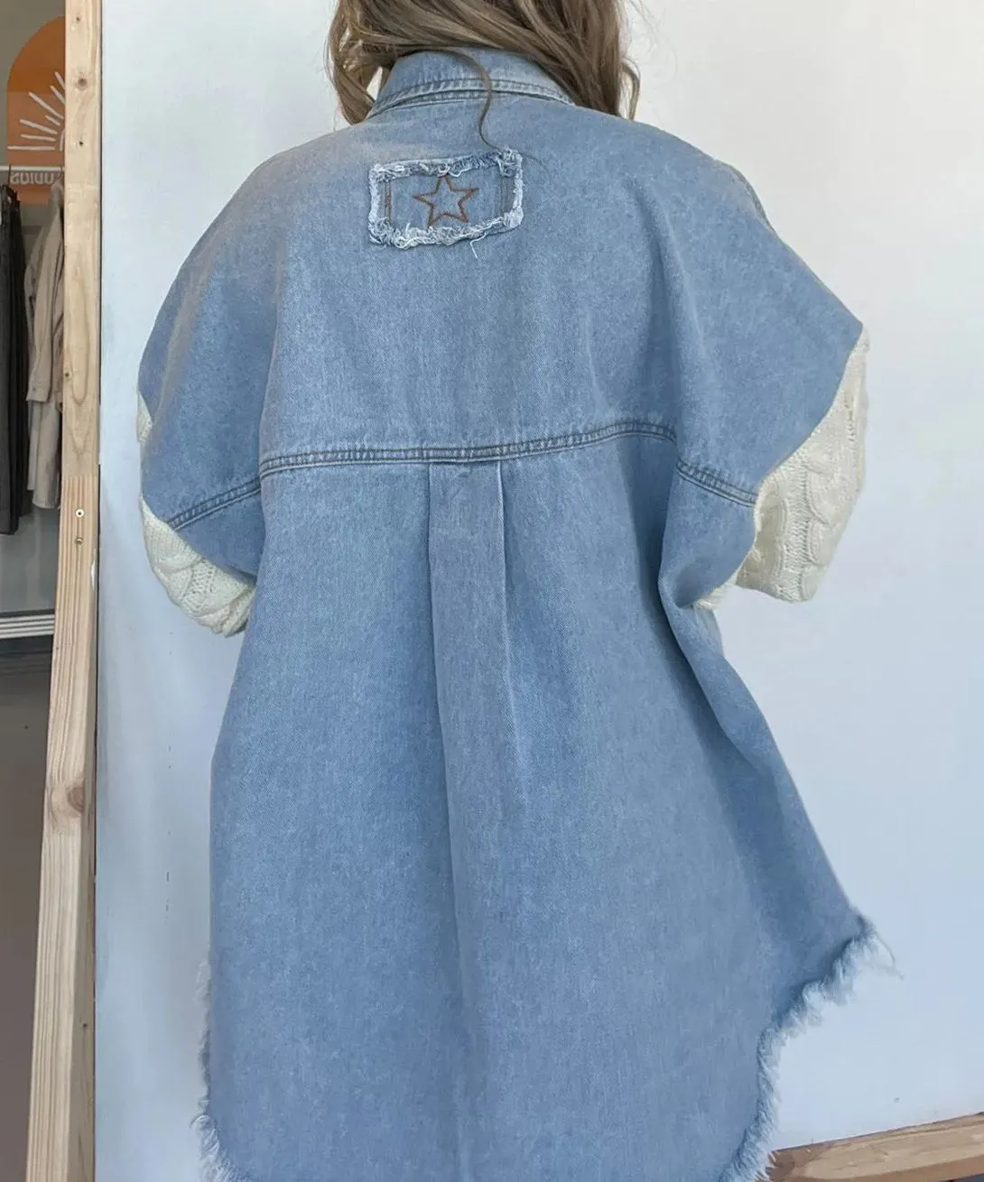 New Cozy Sweater Sleeve Denim Shacket