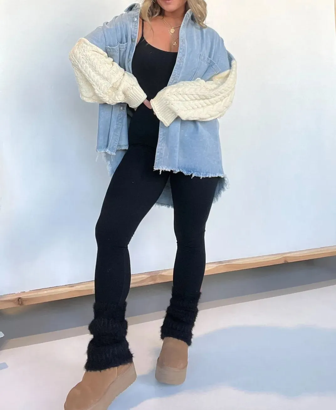 New Cozy Sweater Sleeve Denim Shacket