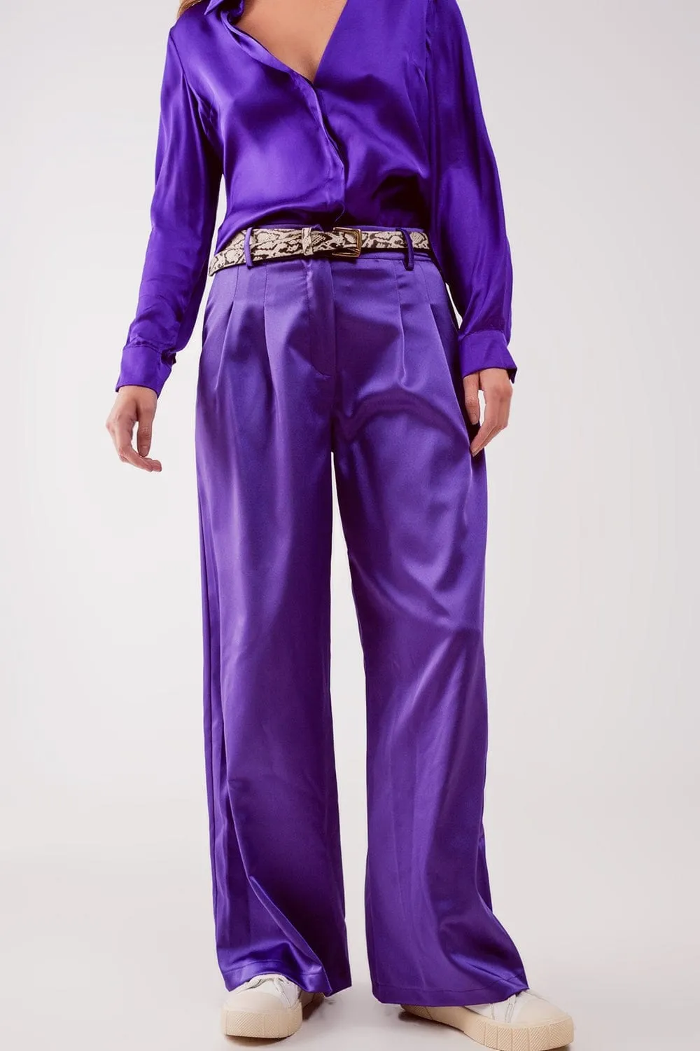 Palazzo Pleated Pants In Purple