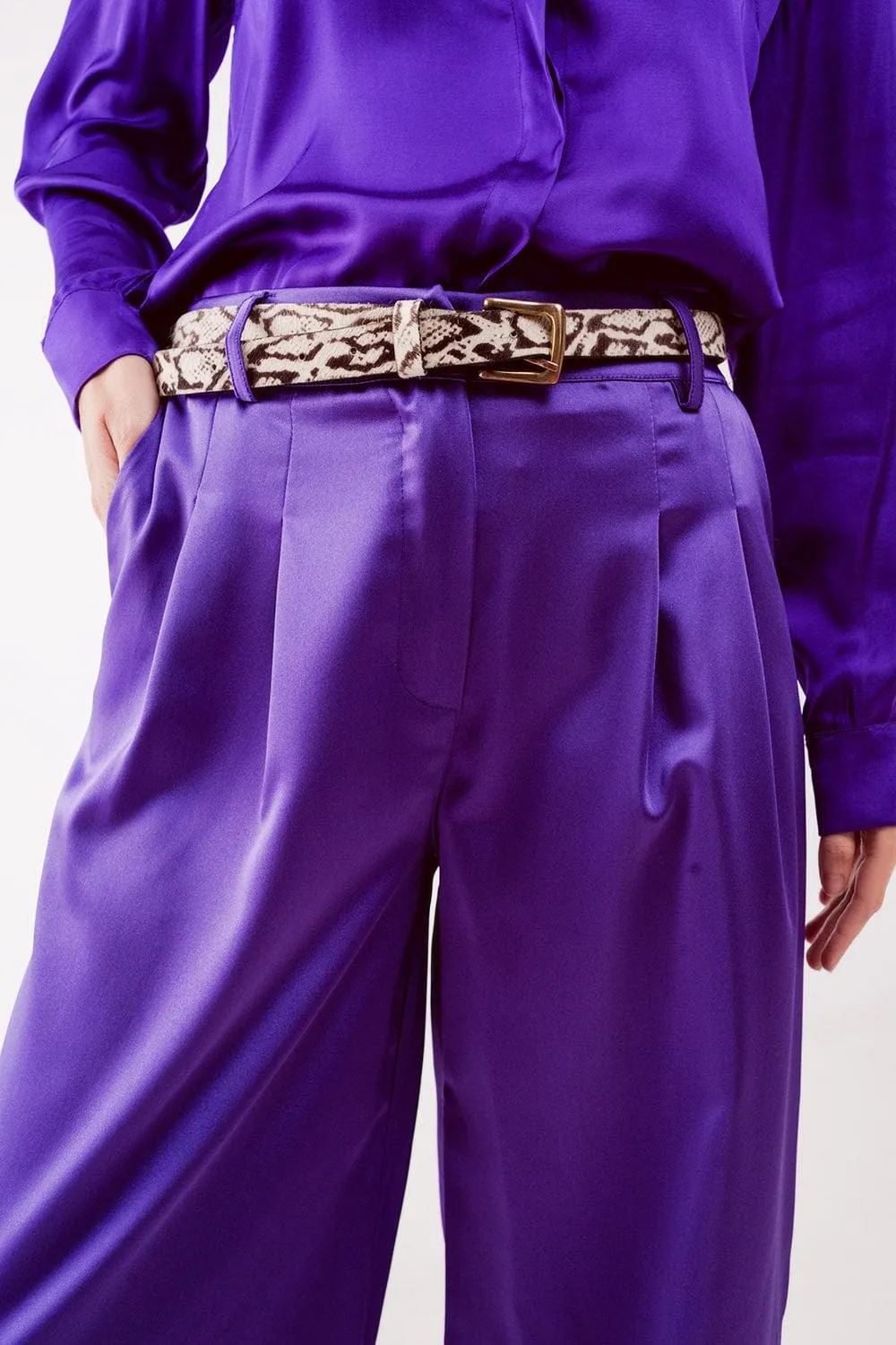 Palazzo Pleated Pants In Purple