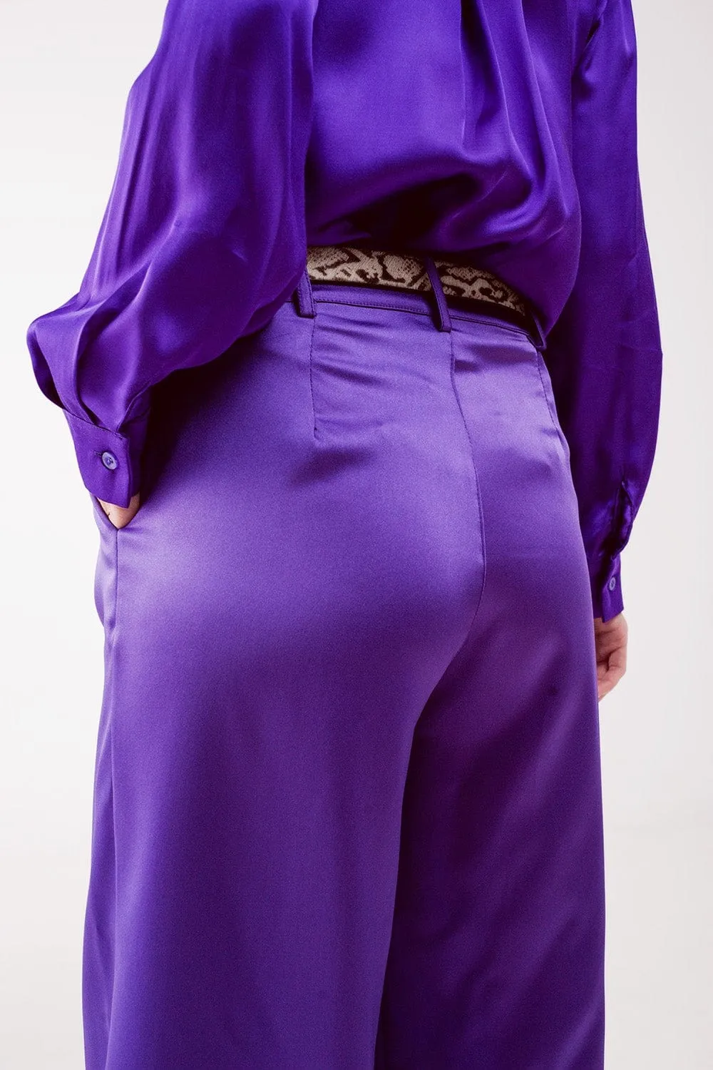 Palazzo Pleated Pants In Purple