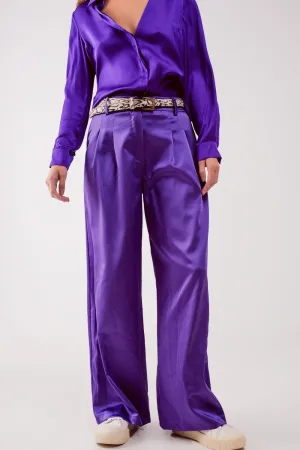Palazzo Pleated Pants In Purple