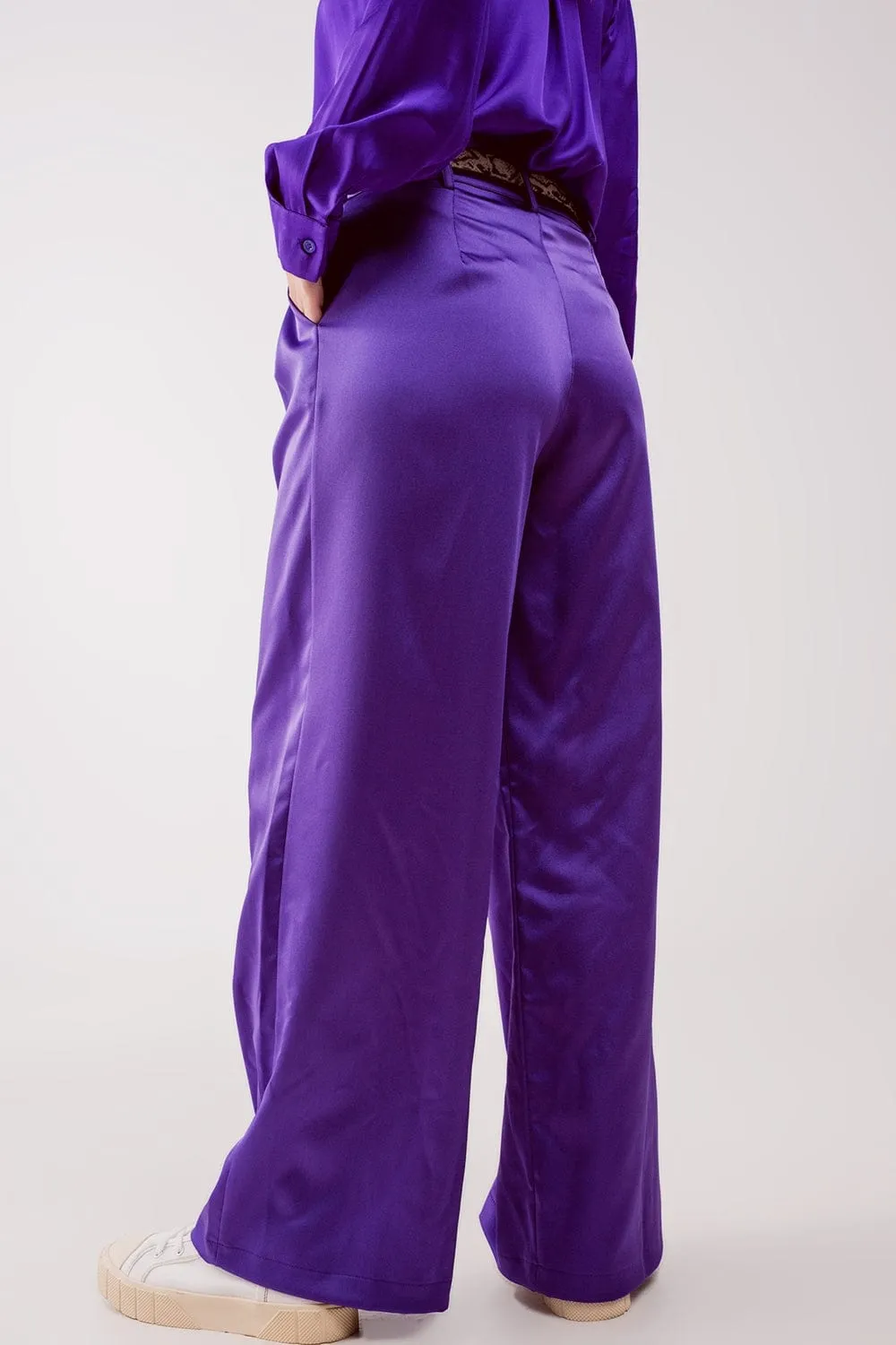 Palazzo Pleated Pants In Purple